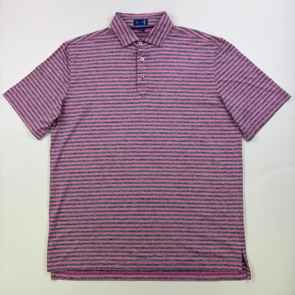Stitch Golf Polo Shirt Mens Medium/Large Pink Navy Striped Performance Stretch